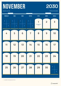 Mesečni koledar za november 2030, mestni ritem, z dnevi od ponedeljka do nedelje.