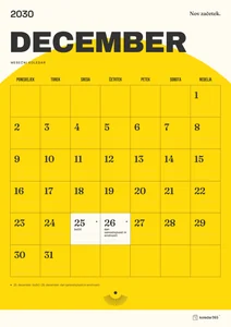 Mesečni koledar za december 2030, sončni začetek, z dnevi od ponedeljka do nedelje.