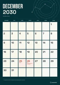 Mesečni koledar za december 2030, zvezdni ritem, z dnevi od ponedeljka do nedelje.