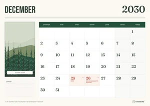 Mesečni koledar za december 2030, gozdni ritem, z dnevi od ponedeljka do nedelje.