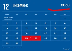 Mesečni koledar za december 2030, modri koledar, z dnevi od ponedeljka do nedelje.