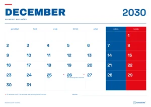 Mesečni koledar za december 2030, slovenski ritem, z dnevi od ponedeljka do nedelje.