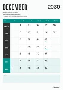 Mesečni koledar za december 2030, načrtovalnik po tednih, z dnevi od ponedeljka do nedelje.