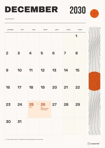 Mesečni koledar za december 2030, valovanje, z dnevi od ponedeljka do nedelje.