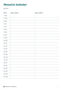 Koledar za maj 2027 – Skupni načrt, predogled prve strani