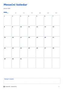 Koledar za januar 2029 – Modularne ploščice, predogled prve strani