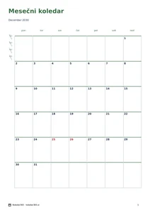 Koledar za december 2030 – Botanični rob, predogled prve strani