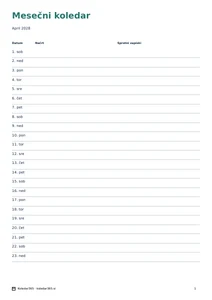 Koledar za april 2028 – Časovna os, predogled prve strani