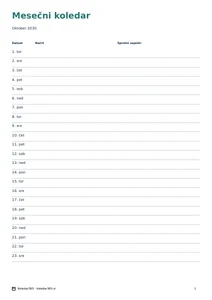 Koledar za oktober 2030 – Časovna os, predogled prve strani