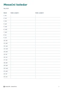 Koledar za maj 2029 – Skupni načrt, predogled prve strani