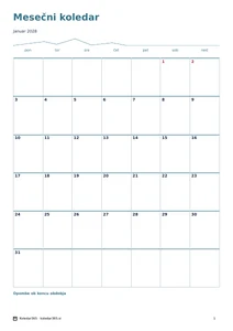 Koledar za januar 2028 – Alpski horizont, predogled prve strani